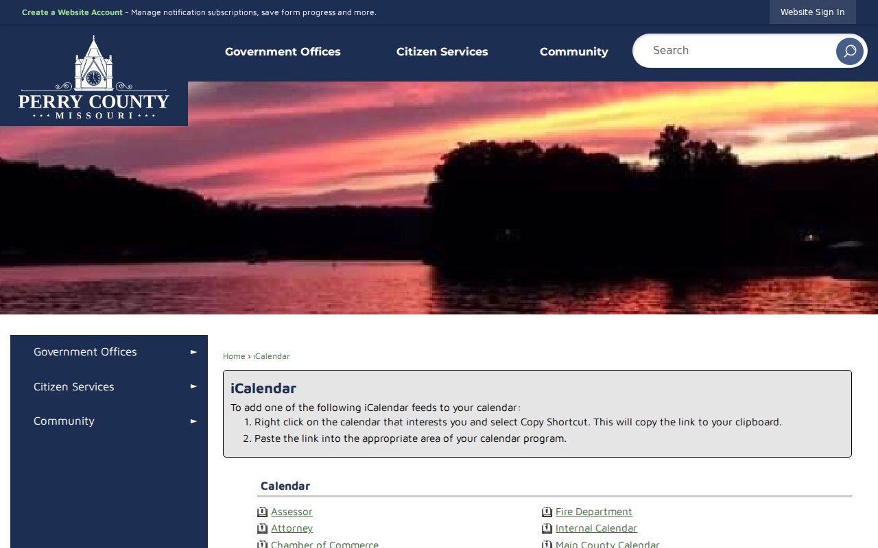 Perry County court docket calendar subscription page
