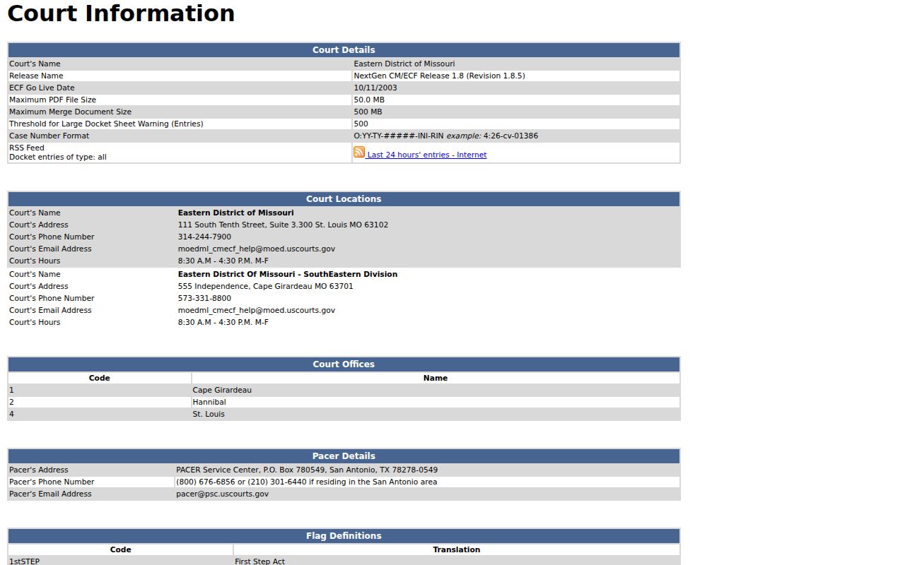 Perry County court records reference showing Eastern District CM ECF court information