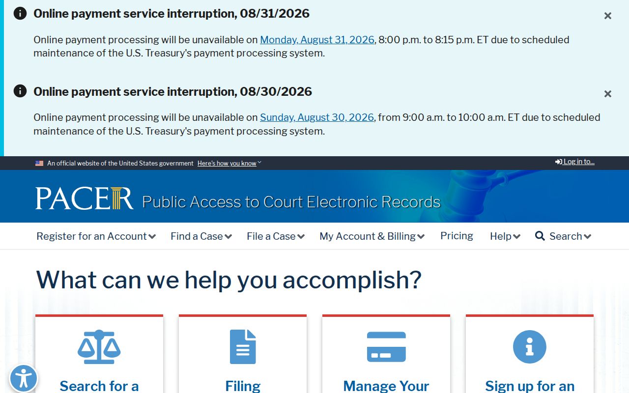 Perry County court records reference showing the PACER federal court records service